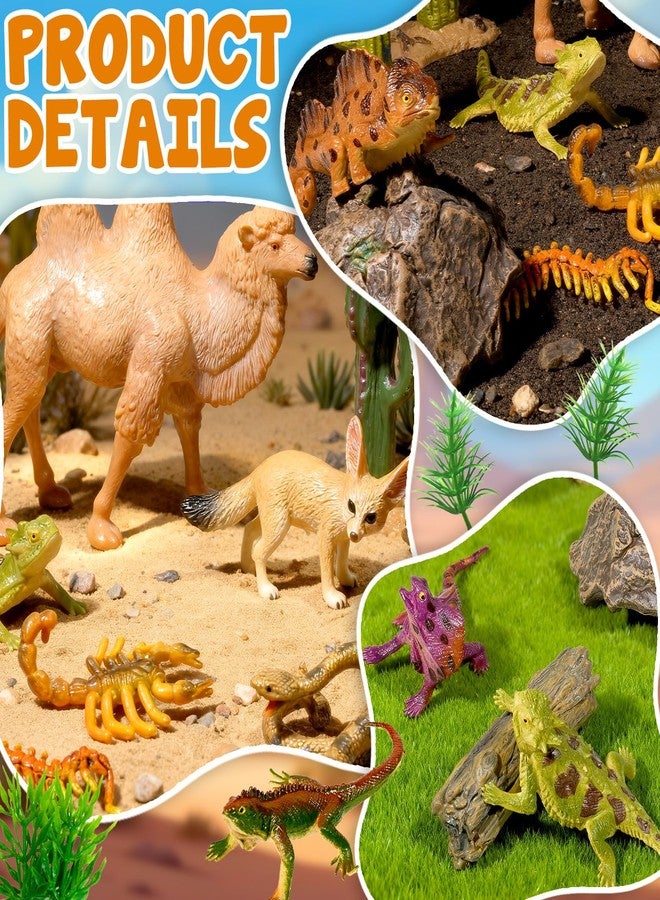 Furjane 34 Pcs Desert Animals Figurines Set Model Trees Kit Desert Diorama Supplies Animals with Tree and Cactuses Figurines Resin Insects for Diorama Birthday Party - Image 3